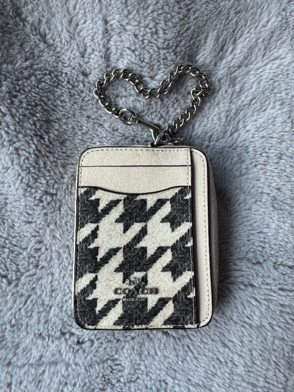 Coach Houndstooth Zip Card Case Black Chalk Wallet CK442 GUC